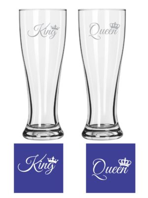 Engraved King Queen Pilsner Beer Glass Set of 2