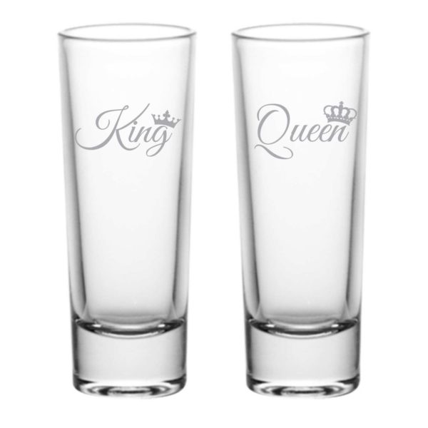 Engraved King Queen Shot Glasses Set of 2