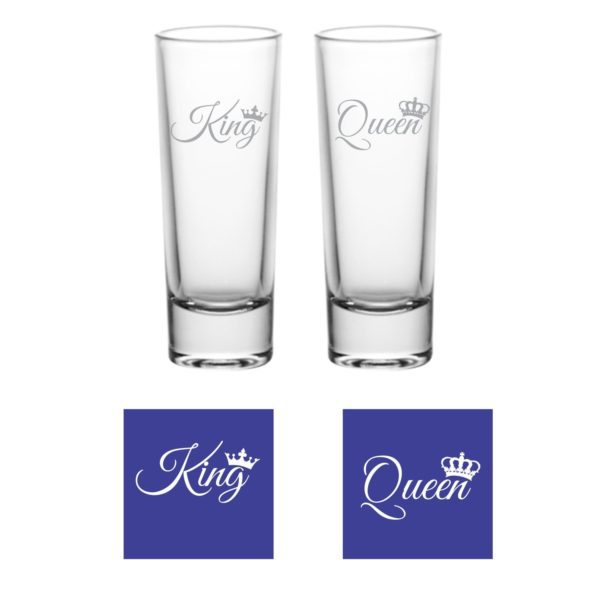 Engraved King Queen Shot Glasses Set of 2