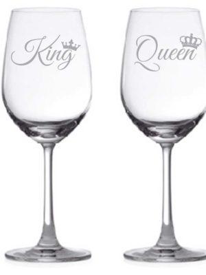 Engraved King Queen Wine Glasses