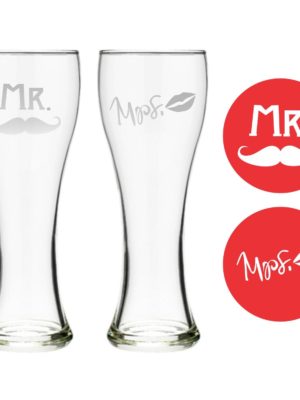 Personalized Engraved Mr Mrs Beer Pilsners Set of 2