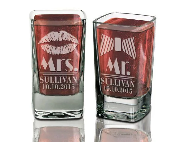 Engraved Mr. and Mrs. Couple Shot Glasses- Set of 2