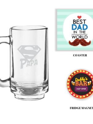 Engraved Super Papa Beer Mug with Fridge Magnet