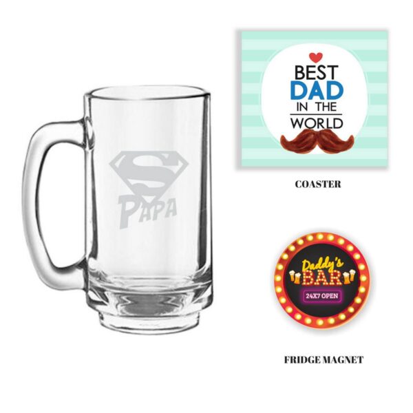 Engraved Best Dad in the World Beer Mug with Fridge Magnet