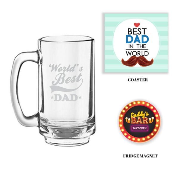 Engraved Best Dad in the World Beer Mug with Fridge Magnet