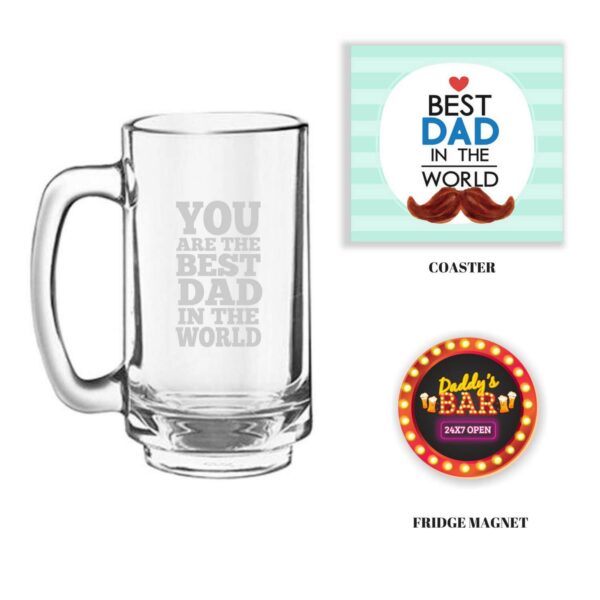 Engraved Best Dad in the World Beer Mug with Fridge Magnet