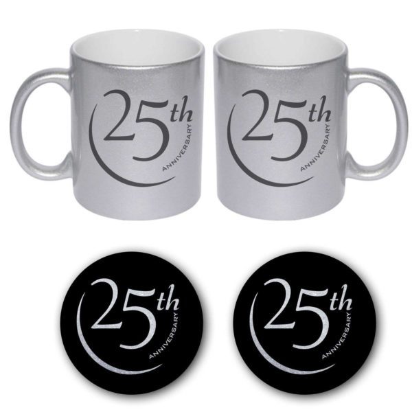 Happy 25th Silver Anniversary Couple Coffee Mugs Set of 2