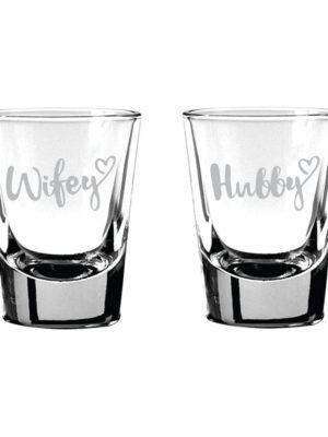 Engraved Hubby Wifey Shot Glasses Set of 2