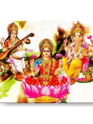 Invincible Laxmi Ganesh Saraswati Rectangular Painting Canvas Frame