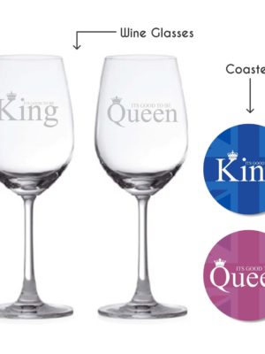 King And Queen Engraved Wine Glasses