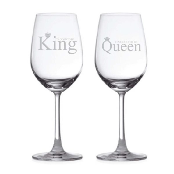 King And Queen Engraved Wine Glasses