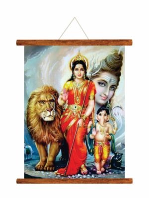 Lord Shiv Ganesh Parvati Canvas Scroll