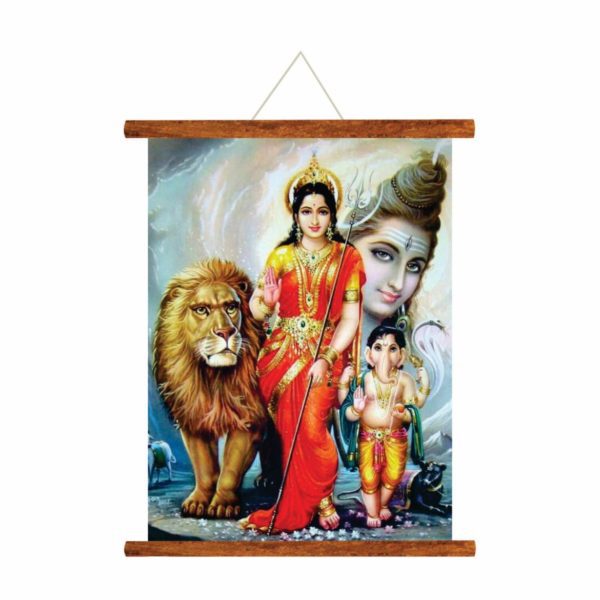 Lord Shiv Ganesh Parvati Canvas Scroll