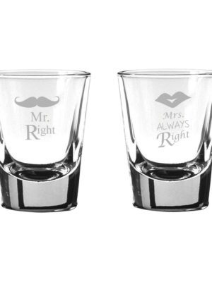 Engraved Mr Right Mrs Always Right Shot Glasses Set of 2