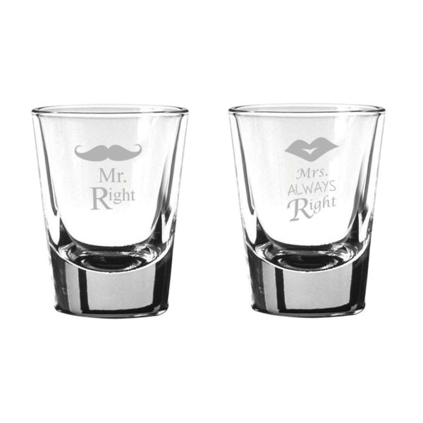 Engraved Mr Right Mrs Always Right Shot Glasses Set of 2