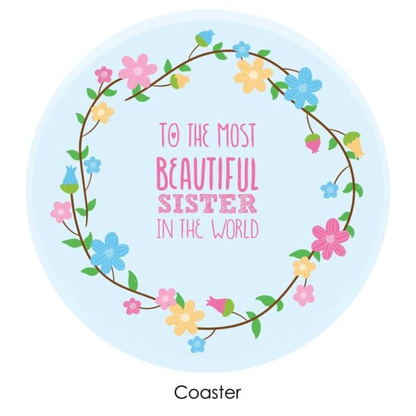 Most Beautiful Sister Floral Pink Rim Handle Mug