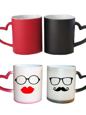 Funky Moustache Kiss Magic Couple Mugs