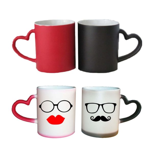 Funky Moustache Kiss Magic Couple Mugs