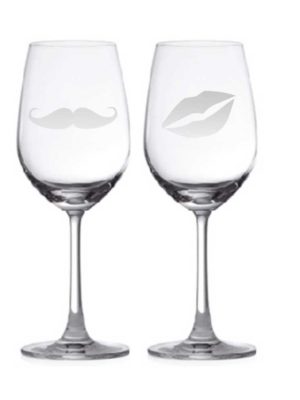 Engraved Mustache & Kiss Wine Glasses