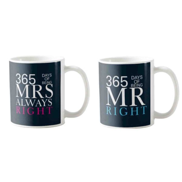 1st Anniversary Mr Right Mrs Always Right Couple Coffee Mugs Set of 2