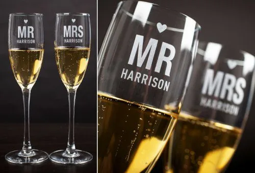 Personalised Mr. and Mrs. engraved Champagne Flutes