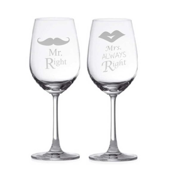 Personalized Mr. Right and Mrs. Always Right Wine Glasses