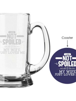 My Wife Loves Me Husband Beer Mug with coaster