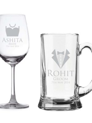 Personalised-Bride-and-Groom-Wine-Glass-Beer-Mug