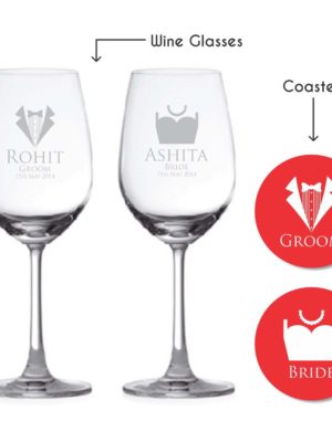 Personalised Bride And Groom Wedding Wine Glasses