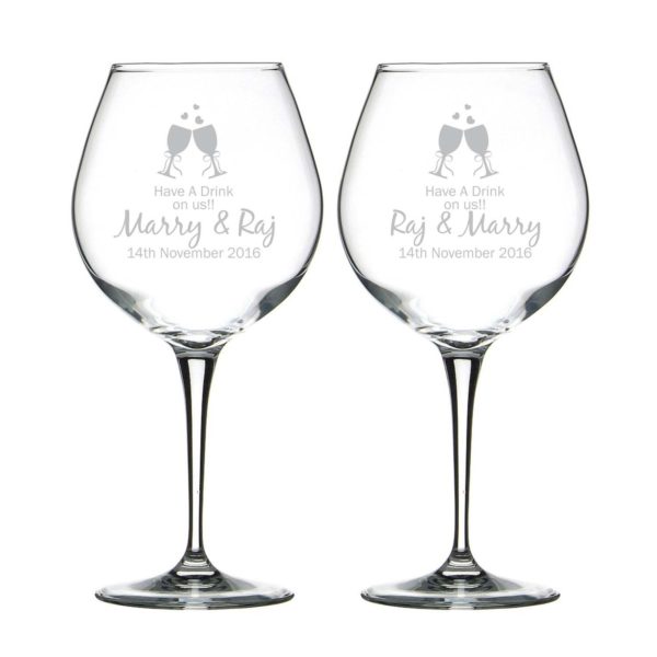 Personalized Have A Drink On Us Wine Glass