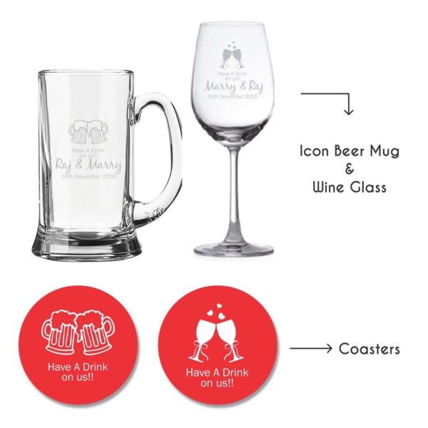 Personalized Have A Drink On Us Wine Glass & Beer Mug