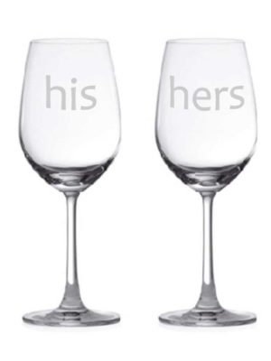 Personalised His and Hers engraved wine glasses