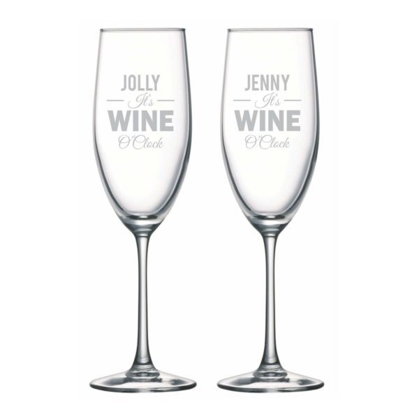 Personalized It's Wine O'Clock Champagne Flutes