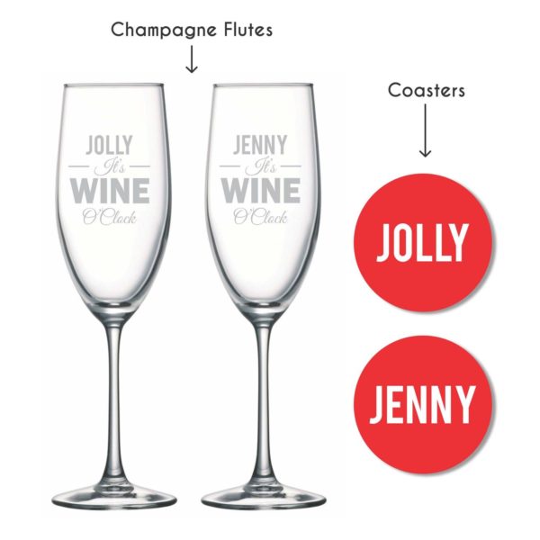 Personalized It's Wine O'Clock Champagne Flutes