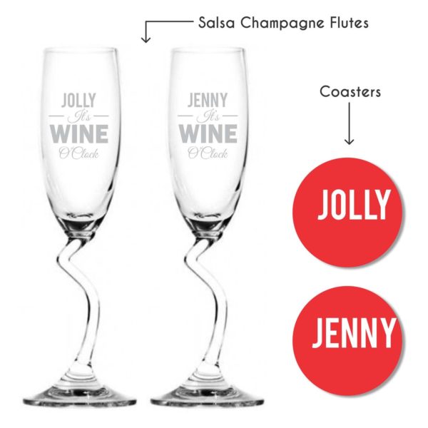 Personalized It's Wine O'Clock Champagne Flutes