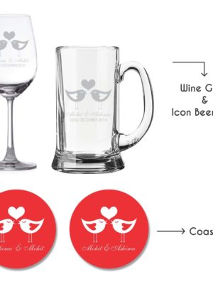 Personalised Love Birds Wine Glass & Beer Mug