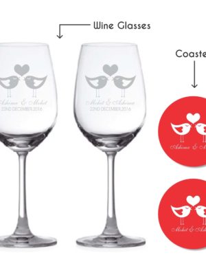 Personalised Love Birds Wine Glasses