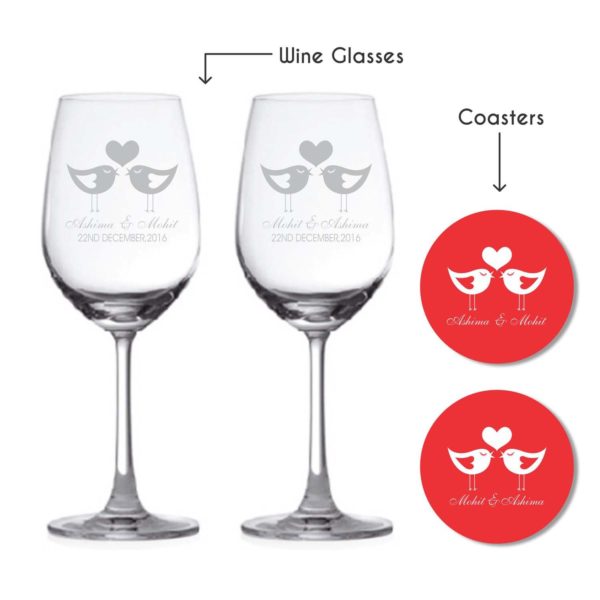 Personalised Love Birds Wine Glasses