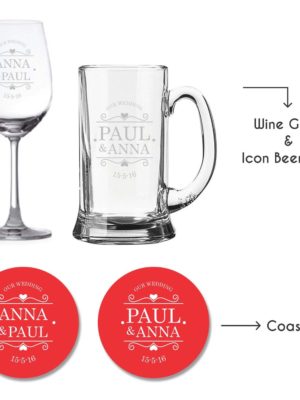 Personalised Our Wedding Wine Glass & Beer Mug