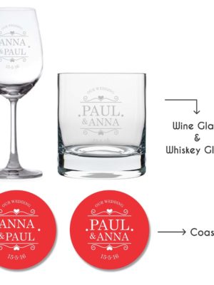 Personalised Our Wedding Wine Glass & Whiskey Glass