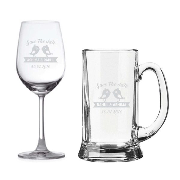 Personalised Save The Date Wedding Wine Glass & Beer Mug