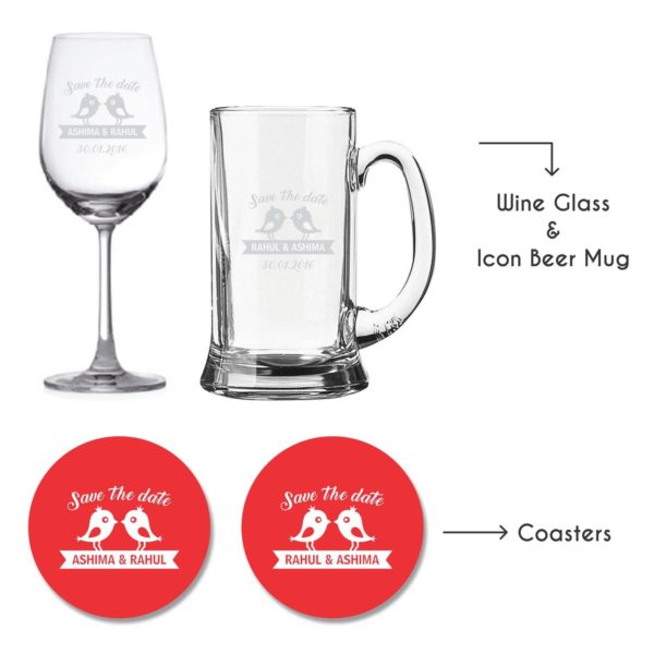 Personalised Save The Date Wedding Wine Glass & Beer Mug