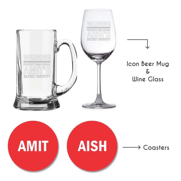 Personalized Warning Secret Identity Wine Glass & Beer Mug