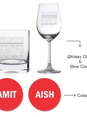 Personalized Warning Secret Identity Wine Glass & Whiskey Glass