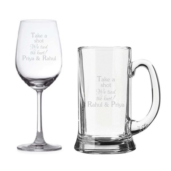 Personalized Take A Shot We Tied The Knot Wedding Wine Glass & Beer Mug