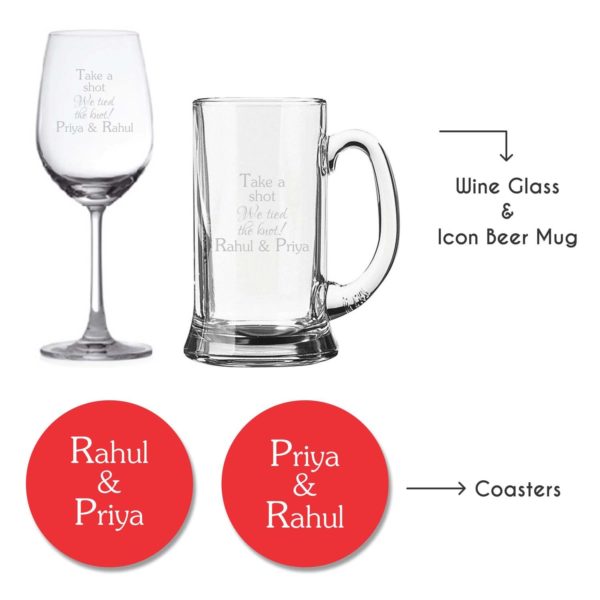 Personalized Take A Shot We Tied The Knot Wedding Wine Glass & Beer Mug