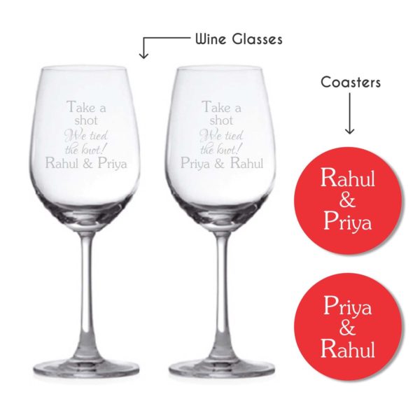 Personalized Take A Shot We Tied The Knot Wedding Wine Glass