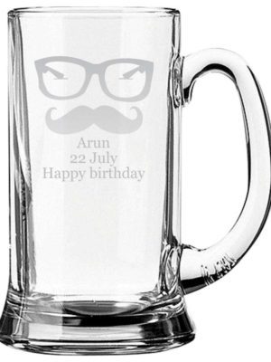 Personalized Cool Moustache Engraved Beer Mug