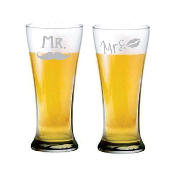 Personalized Engraved Mr Mrs Beer Pilsners Set of 2