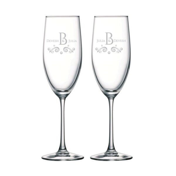 Personalized Floral Names and Monogram Champagne Flutes